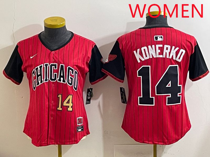 Women 2025 Chicago White Sox #14 Konerko Red Stripe Joint Name Nike MLB Jersey style 3